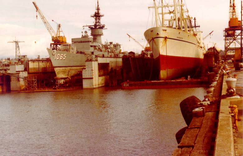 Portland drydock historical photo / two ships, right dock is #2
